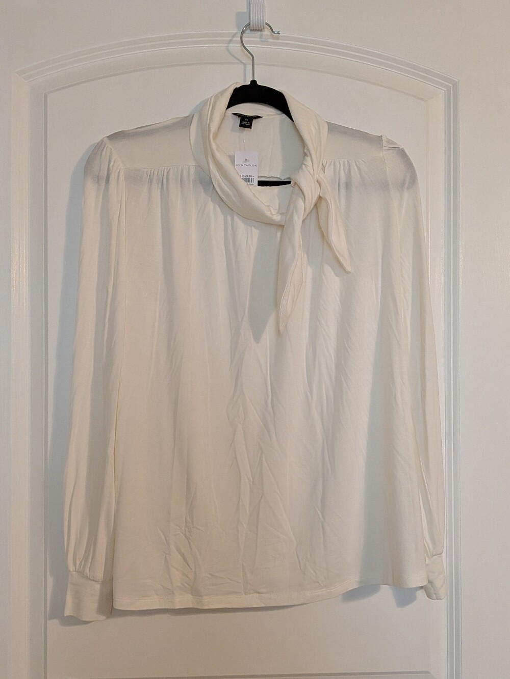 NWT Ann Taylor XS White Tie Neck Blouse Modal